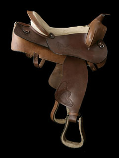 western saddle with stirrup irons